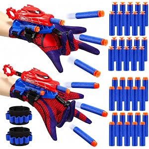 2 Sets Superhero Web Shooter Toys for Kids with Hero Gloves and Wrist Launcher, Halloween Party Favors Cosplay Costume Access