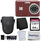 Kodak PIXPRO FZ45 Digital Camera + Black Point & Shoot Camera Case + Transcend 64GB SD Memory Card + Tri-fold Memory Card Wallet + Hi-Speed SD USB Card Reader + More! (Red)