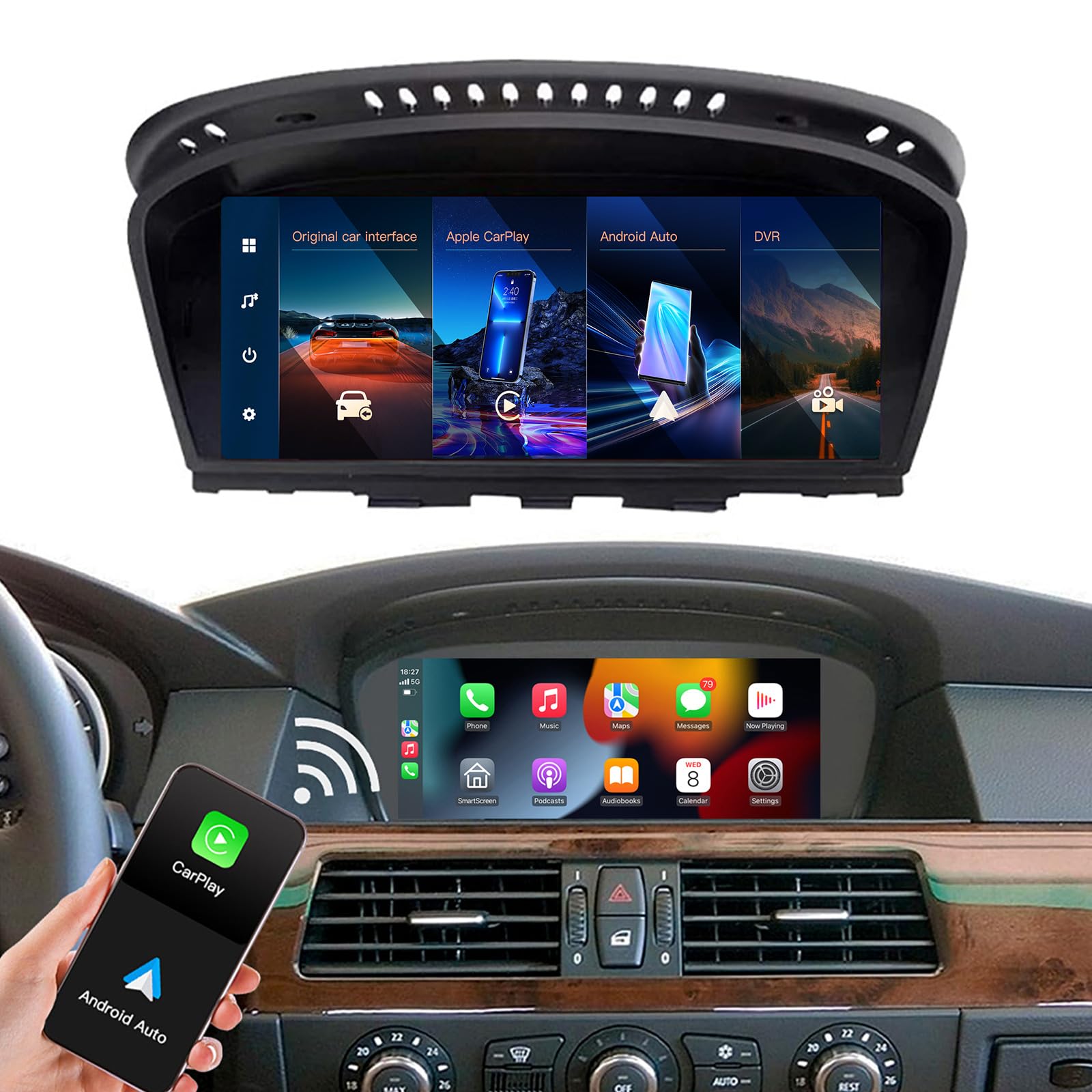AUTOabc Wireless Carplay/Android Auto 8.9'' Touchscreen Multimedia Radio Receiver for BMW 3/5er E60/E63/E64/E90/E91/E92/E93 2005-2010 CCC Linux Screen Jahr mit NBT-System HD 1920 * 720