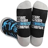 InnoBeta Wrestling Gifts Socks for Teen Boys Girls Coaches, Eat Sleep Wrestle Repeat, Black, One Size