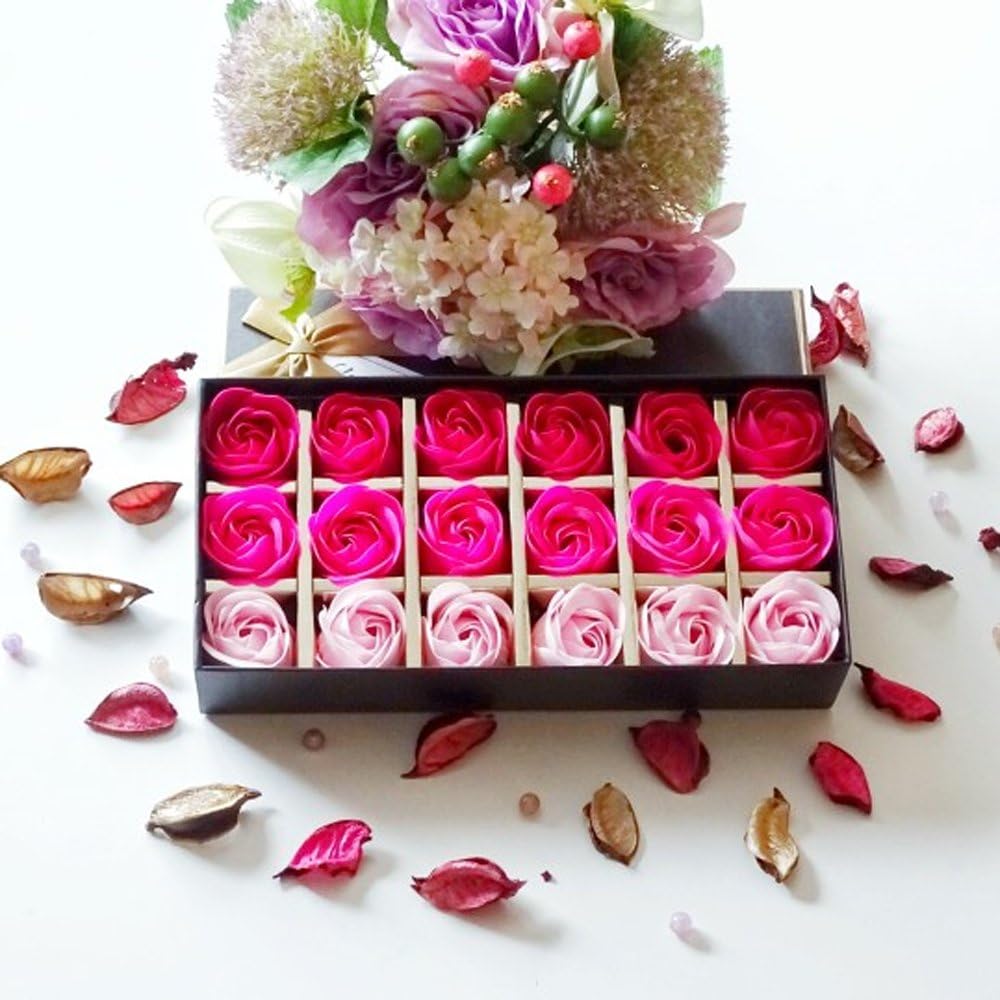 TEEROVA 18Pcs Rose Soap Flower Handmade Rose Scented Bath Soap Petals in Gift Box (A), Pink, 1 count (Pack of 18) - Image 3