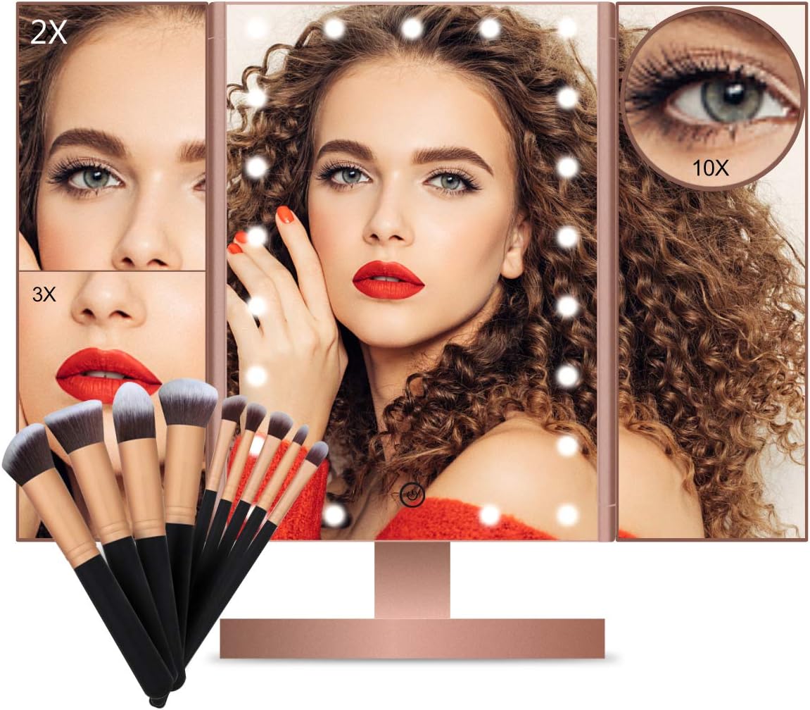 Fancii Espejo Maquillaje Con Luz Y Aumento 5X Y 7X, Espejo De Mesa