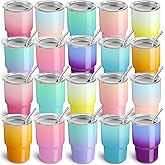 FOGWOWO 20 Pack 3 oz Gradient Mini Tumbler Shot Glass with Straw and Lid,Sublimation Christmas Shot Glasses Stainless Steel Vacuum Insulated Mini Tumblers Cups Gifts for Wedding Cocktail Party