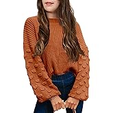 Girls Crewneck Knit Pullover Sweaters Long Lantern Sleeve Oversized Knit Cute Jumper Tops