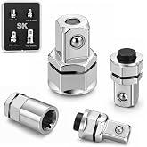 SK Quick Release Socket Adapter Set for Ratchet Wrench, 1/4'', 3/8'', 1/2'' | 4-Piece Ratchet Adapter Set, 1/4'' Hex Bit Adapter &amp; Square Drive 10mm 13mm 19mm, CR-V Steel with Storage Case