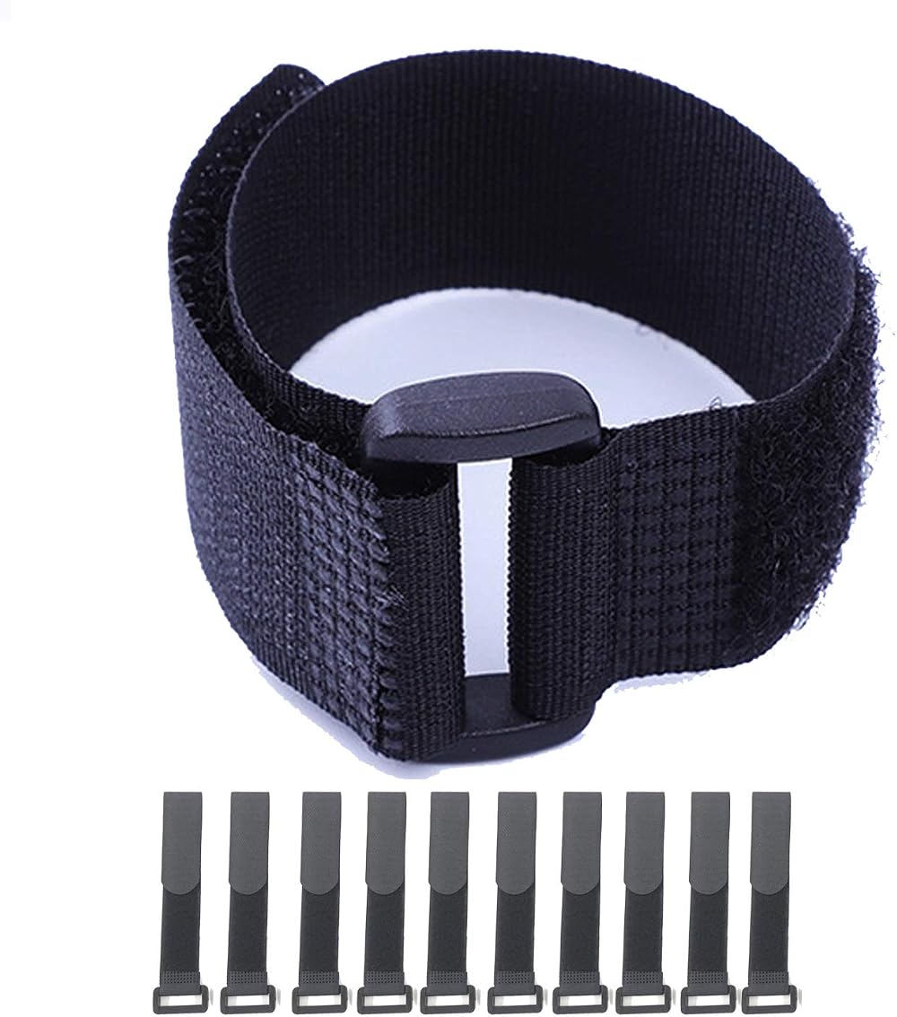 HUAYT Hook & Loop Cable Straps 1x16 in 10 Pack Black Self-Adhesive