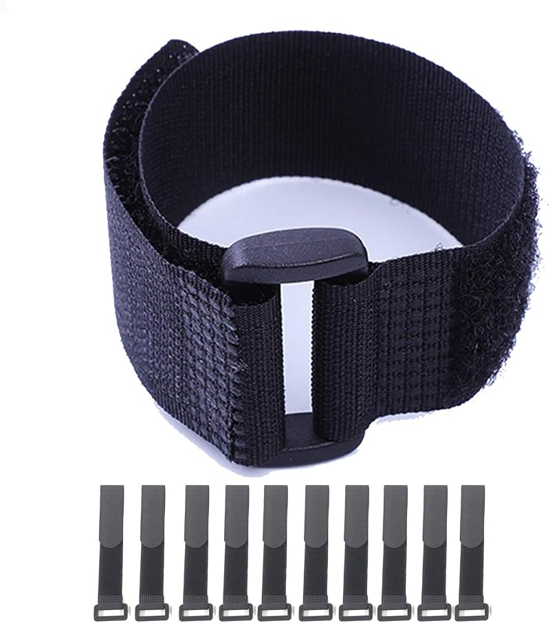 HUAYT Hook & Loop Cable Straps 1x16 in 10 Pack Black Self-Adhesive