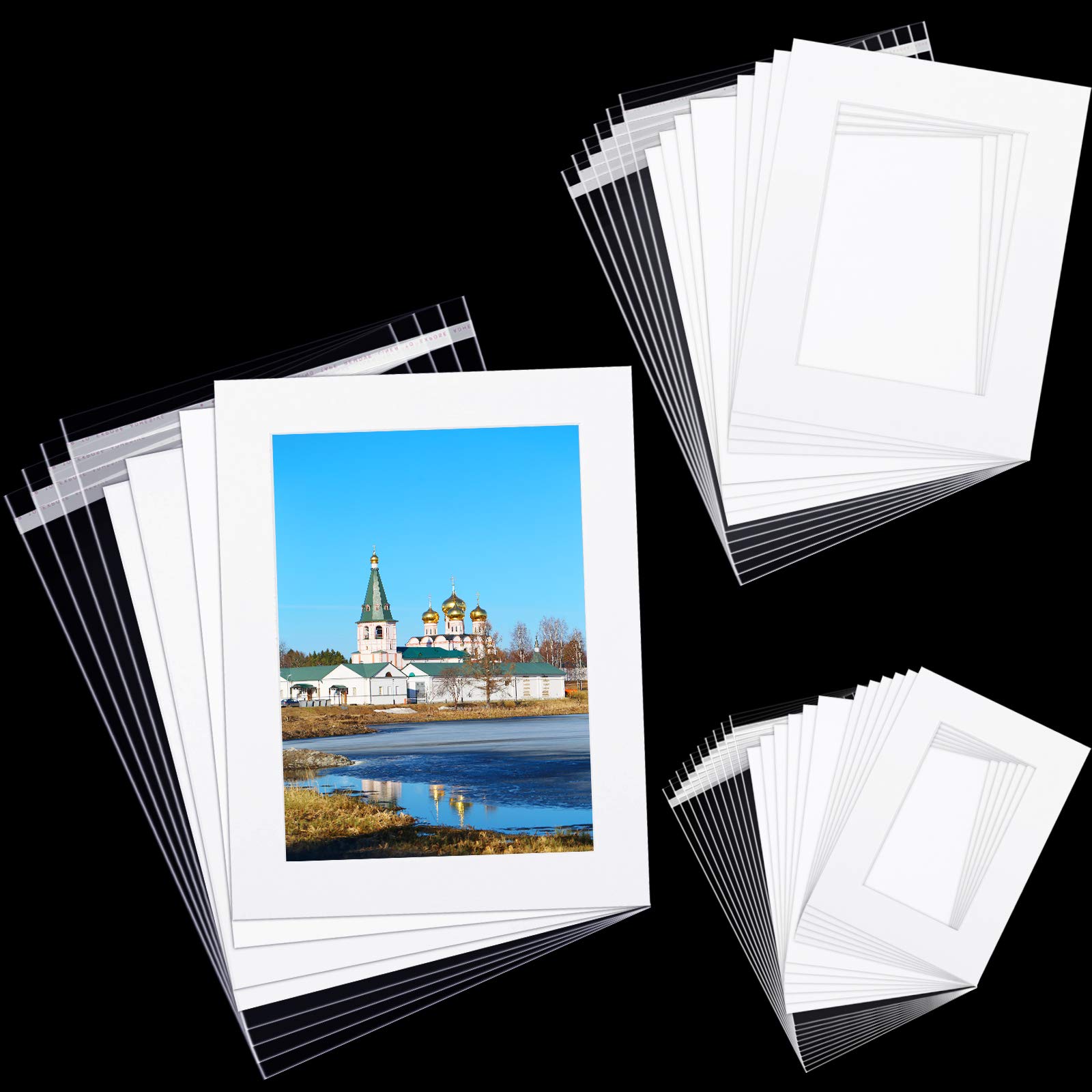 12 Sets White Picture Mat Set, 5 x 7 Inch, 8 x 10