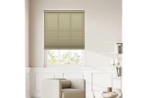 DEZ FURNISHINGS Cordless 1" Signature Light Filtering Pleated Fabric Shade, 34.5" W x 60" H, Camel