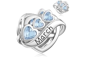 JIAYIQI Birthstone Charm for Charms Bracelet, 925 Sterling Silver Endless Love Heart Charm Engraved Symbolizes, Happy Birthday Charms for Bracelet Necklace