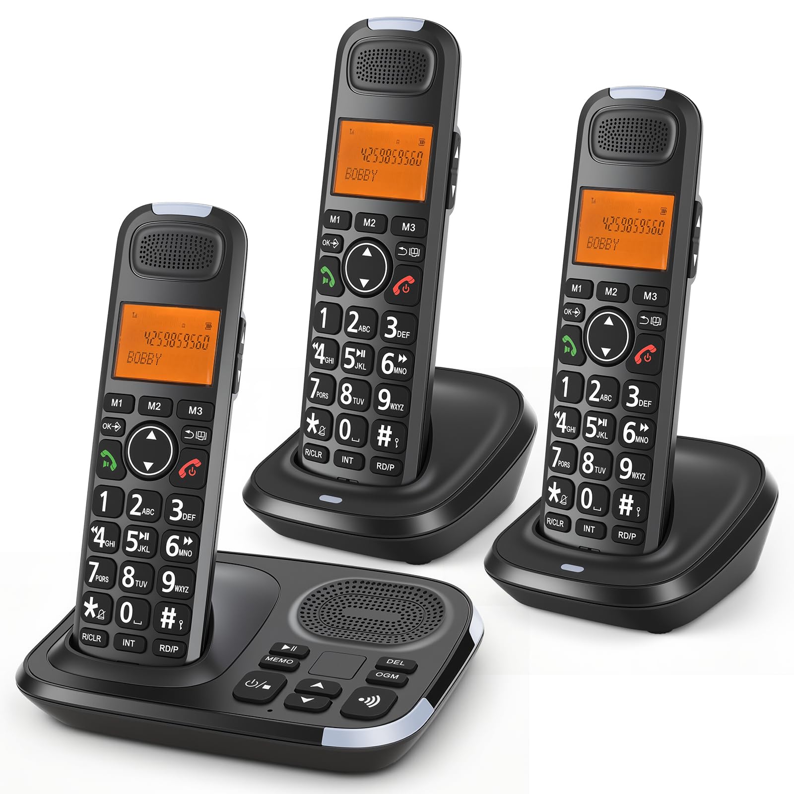 Photo 1 of ORNIN D1015 DECT 6.0 Expandable Cordless Phone System with Answering Machine, Caller ID, Big Buttons, Speakerphone, Audio Assist - Home & Small Business(3 Handsets)
