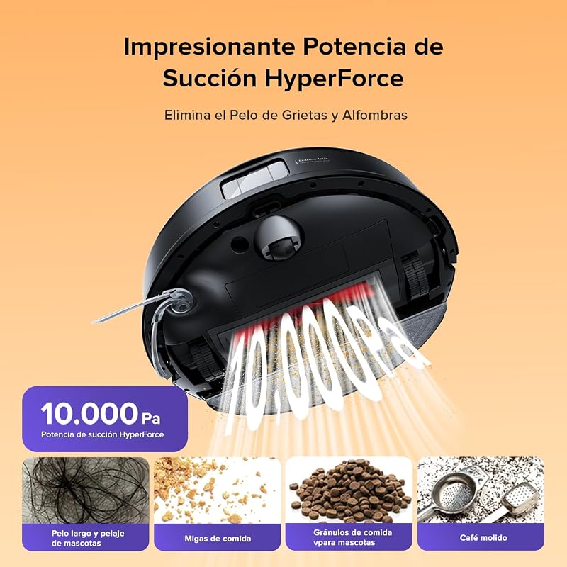 Q10 S5 Set Aspirador Robótico e Sucção HyperForce 10000 Pa, Aspirador Robô com Sistema Duplo Anti-Emaranhado, Navegação LiDAR PreciSense, Evitação de Obstáculos Tecnológicos Reativos, Preto