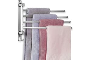 Bathroom Towel Rack JSVER 4 Arms Swivel Towel Holder, Towel Bar Wall Mounted, SUS304 Stainless Steel Space Saving Towel Rack, Towel Racks for Bathroom, Kitchen