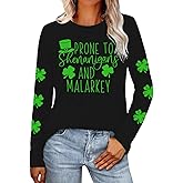MAIHUN St Patricks Day Shirt for Women Lucky Shamrock Long Sleeve Tshirt Saint Patricks Day Green Clover Tee Top