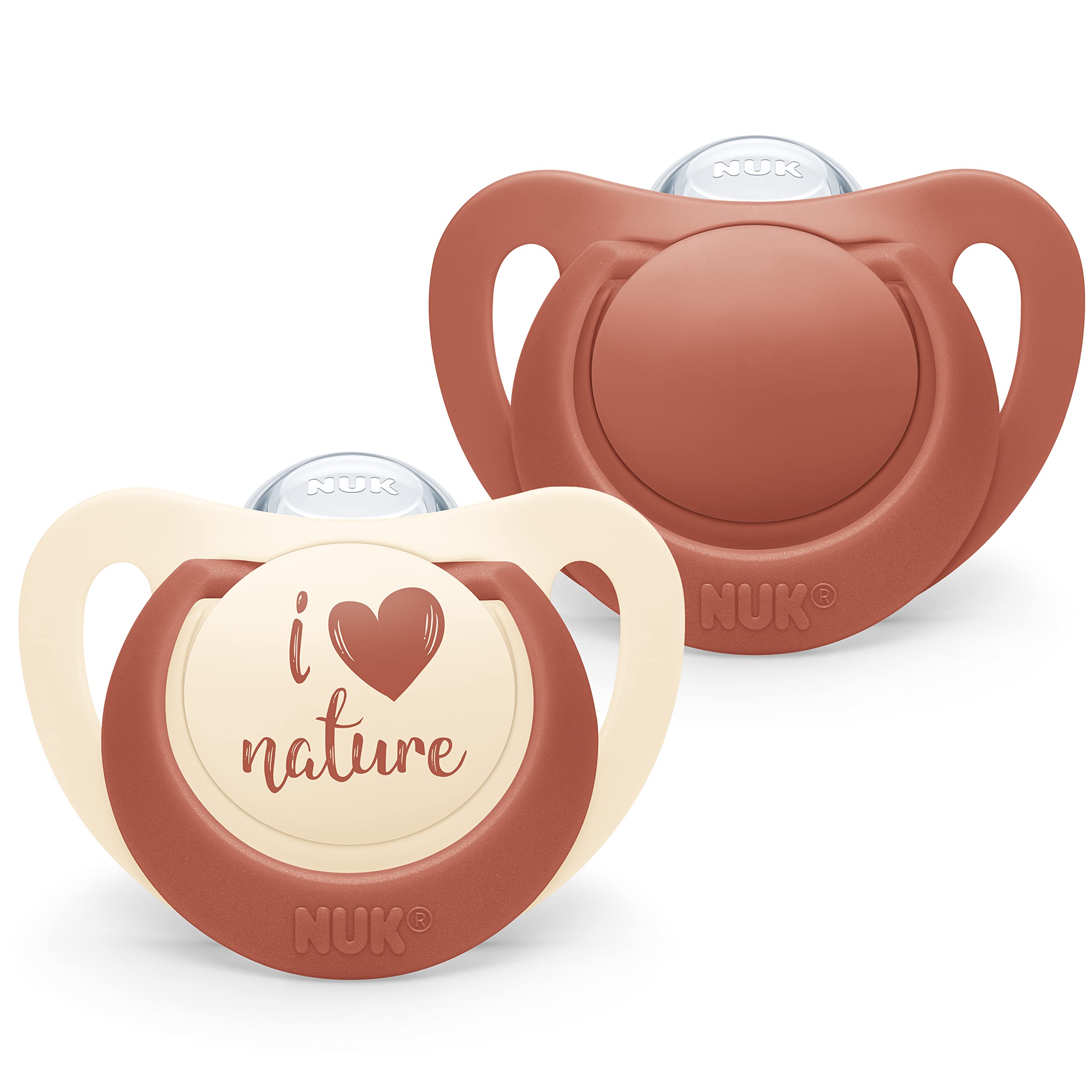 NUK for Nature Baby Dummy | 0-6 Months | Sustainable Silicone Soothers | Made from 100% Natural Raw Materials | Red | 2 Count