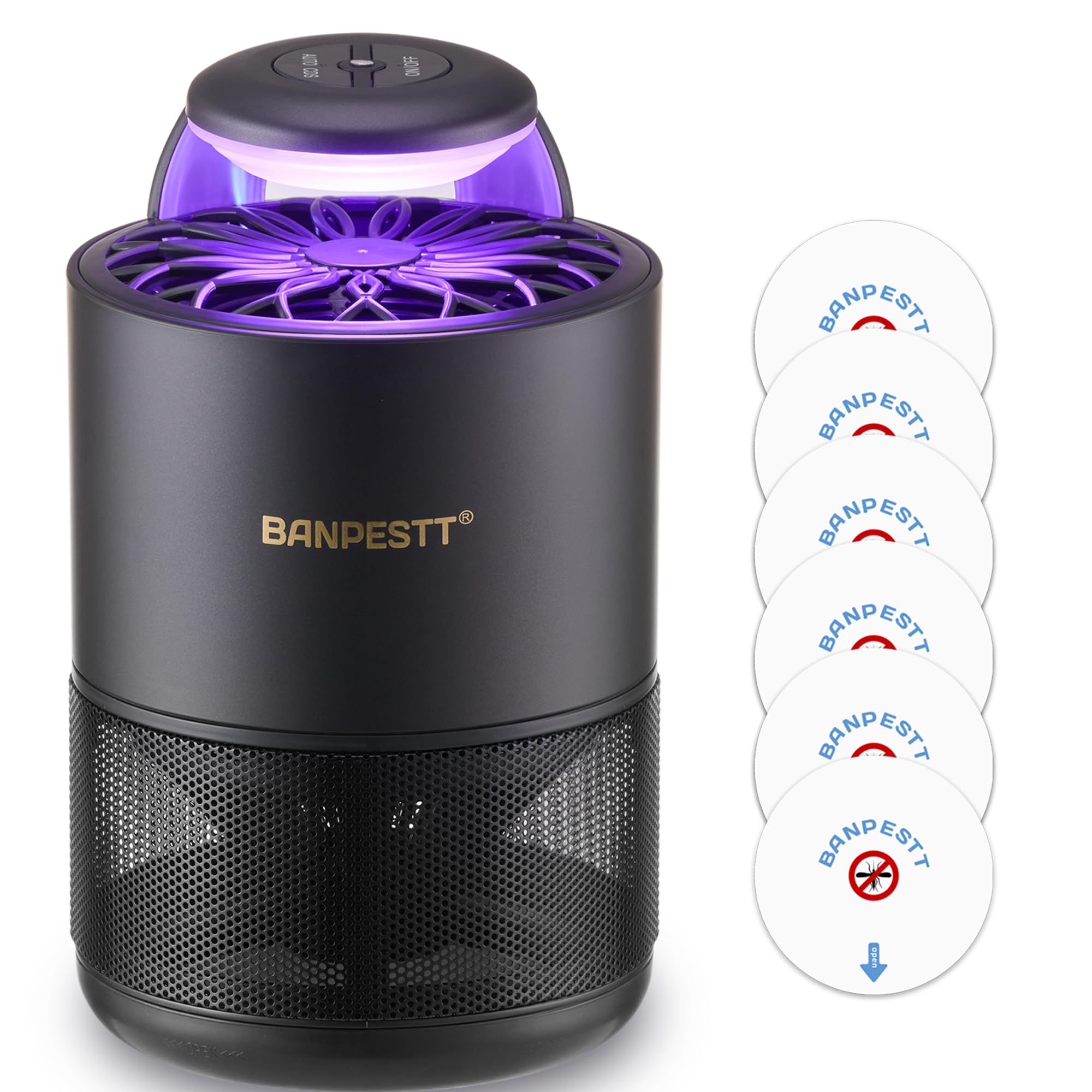 Photo 1 of BANPESTT Indoor Insect Trap-Catcher & Killer with Suction for Mosquitos, Gnats, Moths, Fruit Flies, Dusk-to-Dawn Sensor, Bug Light & 6 Sticky Glue Boards (Black)