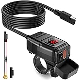 EXTRACTME Motorcycle Phone Charger, 6.4A Dual USB Type C PD & Quick Charge 3.0 Motorcycle USB Charger with Voltmeter & ON/Off Switch, Waterproof Motorcycle Accessories for Phone, Tablet, GPS, etc