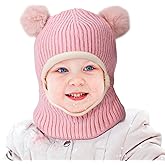 Aofalbe Kids Winter Hat Scarf Set for Baby Girls Boys, Toddler Knit Beanie Hat for Infant with Warm Fleece Lined Pom