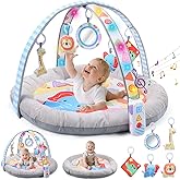 CUTE STONE Baby Play Gym & Tummy Time Mat with Lights and Sounds, Detachable Sensory Toys, Adjustable Volume Activity Play Mat for Infant Sensory & Motor Development, Newborn Gift