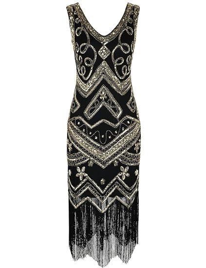 PrettyGuide Damen Flapper Kleid 1920er Gatsby Perlen Pailetten Cocktailkleid