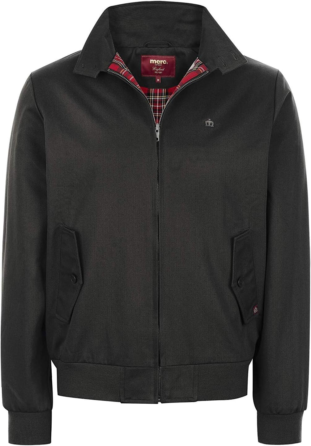 Mens London Classic Retro MOD Check Tartan Lined Harrington Jacket - Black