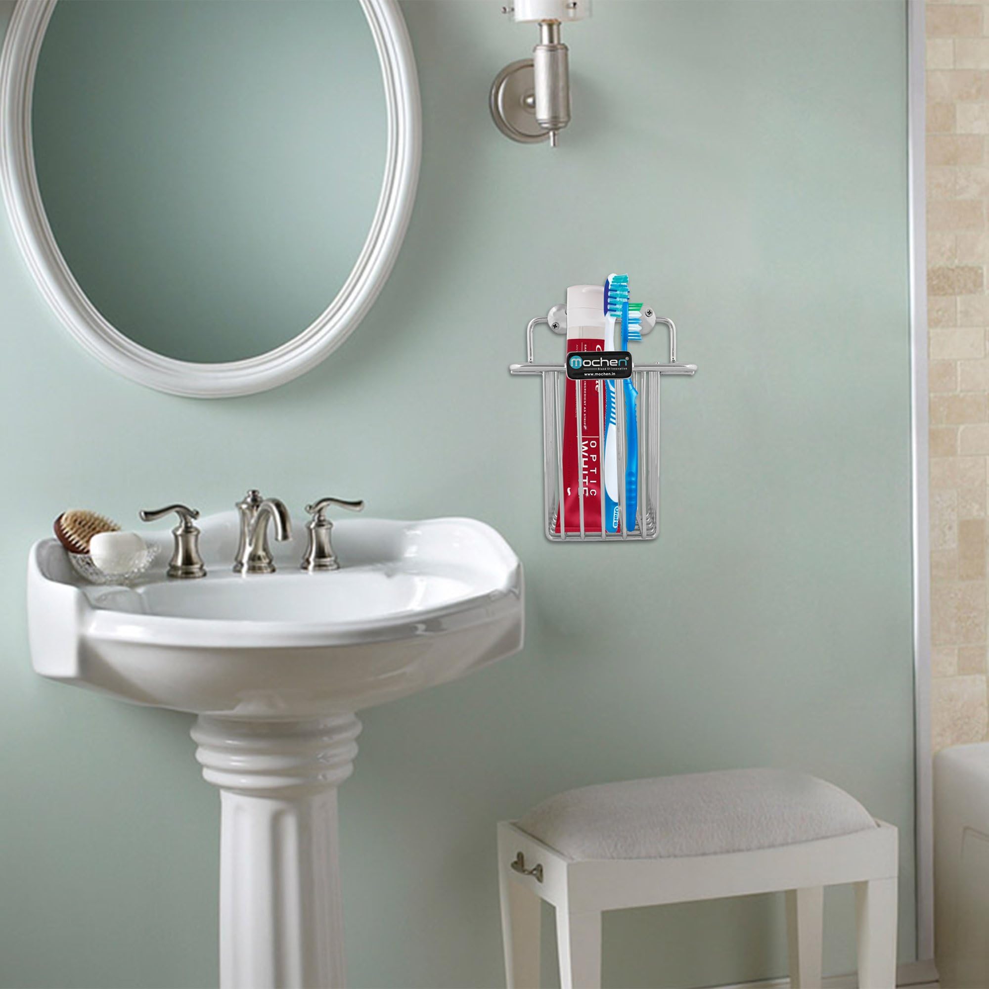 Heft enterprises Stainless Steel Toothbrush/Tooth Paste Stand for Bathroom Kitchen Corrosion Proof by Mochen (Chrome, 7x6x8-inch)