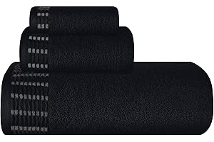 MALLONI HOME Ultra Soft 3 Pack Cotton Towel Set, Contains a Bath Towels 28x55 inch, a Hand Towels 16x24 inch & a Wash Coths 12x12 inch, Ideal Everyday use, Compact & Lightweight - Black