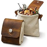 Toprank Leather Foraging Pouch – Collapsible Canvas and Leather Belt Bag for Hiking, Mushroom, Rock & Shell Collecting (Camel/Off-White)