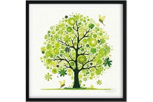 Zhenqing Tree of Life Cross Stitch Kit 11.8x11.8 Inch 11CT | Pre-Printed Embroidery Design with DMC Threads | Nature-Inspired DIY Home Decor Gift for Adults-Happiness Tree - Peace(66892)
