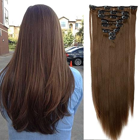 2666cm Extensiones De Cabello Natural Clip 8 Piezas Extensiones Sintéticas Pelo Se Ve Natural Liso Largo Postizos De Pelo Invisible 140gcastaño