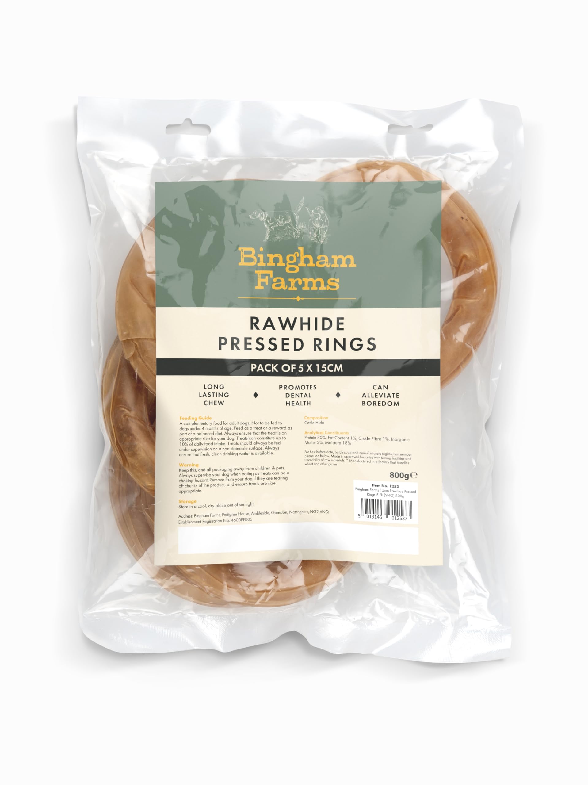 Bingham Farms 15cm Rawhide Pressed Rings 5 Pk [SNG] 800g