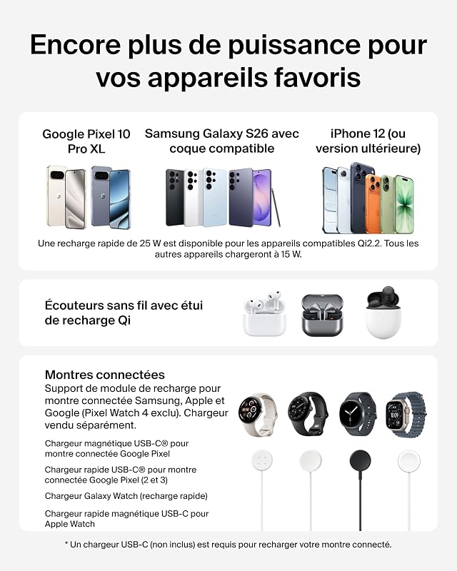 UltraCharge Station sans Fil 3-en-1 avec Qi2, 25 W - Noir