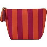 RSRSLEII Corduroy Stripe Makeup Bag, Aesthetic Tassel Travel Cosmetic Bag with Zipper, Coquette Toiletry Bag, Girls Handbags Purses, Accessories Storage Bag for Women Girls (25Orange&Red)