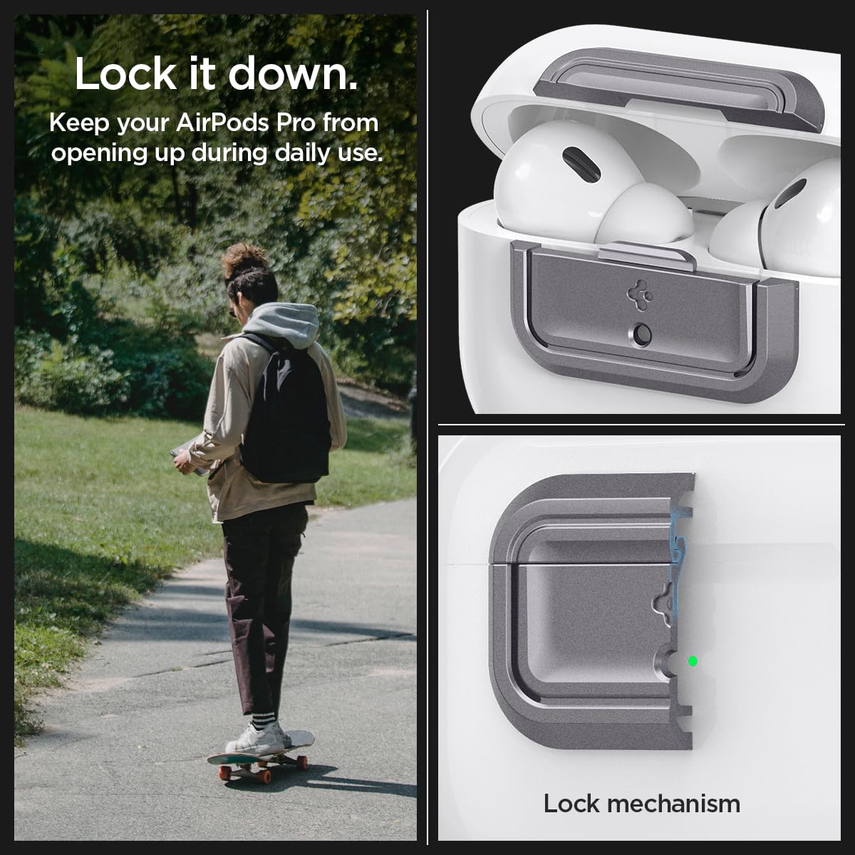 Spigen Lock Fit M [EZ FIT] Locking Device Compatible with AirPods Pro 2nd Generation/AirPods Pro Case with Lanyard [Installation Kit Included] Charging Case Not Included - Gray