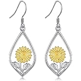 AXOMY Sunflower Earrings 925 Sterling Silver Sunflower Dangle Drop Earrings Flower Earrings Boho Sunflower Jewelry Gifts for Women