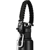 QeeCord 2.0 Paracord Handle for Hydroflask 2.0 Wide &amp; Standard Mouth Water Bottles Strap Carrier with New Safety Ring Holder, 12oz - 64oz