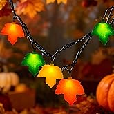 Oviejo Thanksgiving Day Tricolor Maple Leaf String Light with 10 LED Bulbs, 8.5Ft Plug in Multi-Color Fall Lights for Autumn Thanksgiving Day Halloween Christmas Home Decor, Black Wire