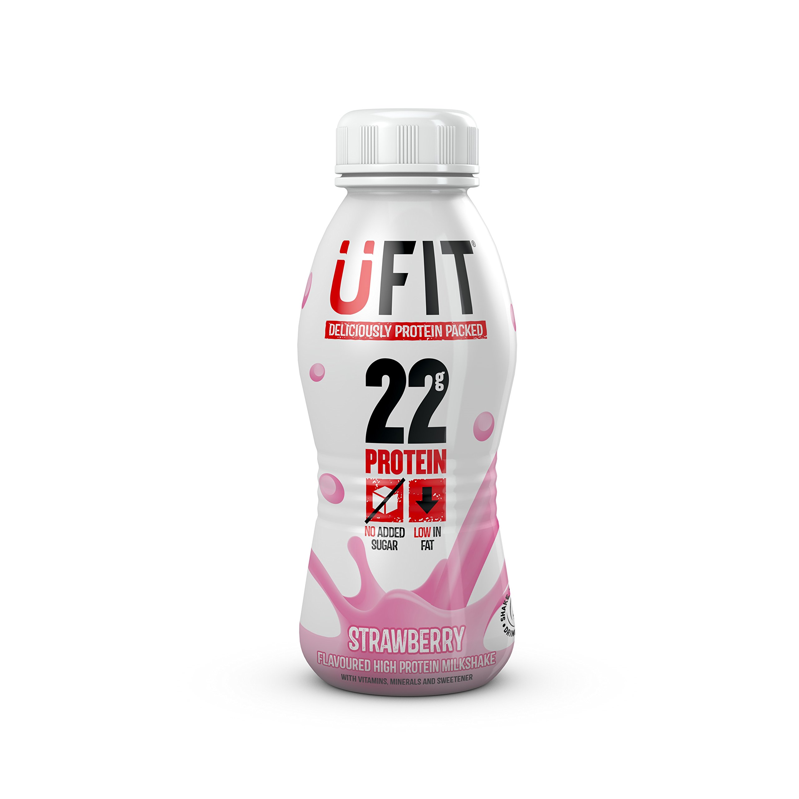 UFIT High 22g Protein Shake, No Added Sugar, Low Fat – Strawberry Flavour Ready To Drink (Pack of 8 x 310ml)