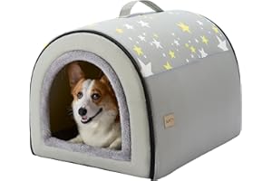 Jiupety Indoor Dog House, 2-in-1 Portable Foldable House Bed with Cover, Pet Tent & Cave Bed for Medium Dogs, XL(28"×21"×19"), Up to 40 Lb, Grey