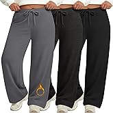 Evervibe 3 Pack Women's Plus Size Lounge Pants Fleece Lined Wide Leg Sweatpants Drawstring Yoga Winter Clothes with Pockets