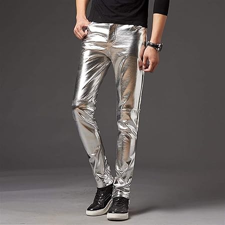 silver faux leather pants