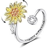 WFYOU Fidget Rings for Anxiety for Women Sunflower Initial Letter Spinner Open Adjustable Ring CZ Daisy Stress Relieving Rings Jewelry Gift for Women Valentine's Day You are My Sunshine Ring