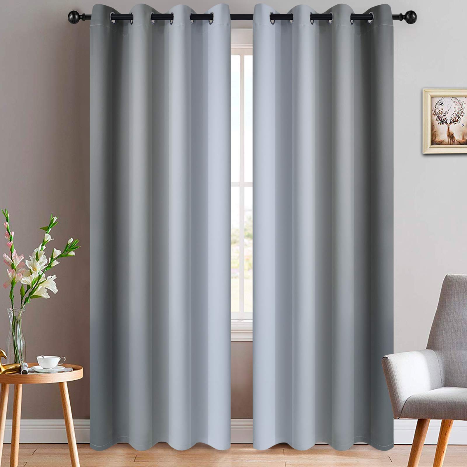 Yakamok 84 inches length, grey and grey-white, gradient, ombre curtains for bedroom, room darkening, thermally insulated, grommets for windows for living room (2 panels, 52 x 84 inches)