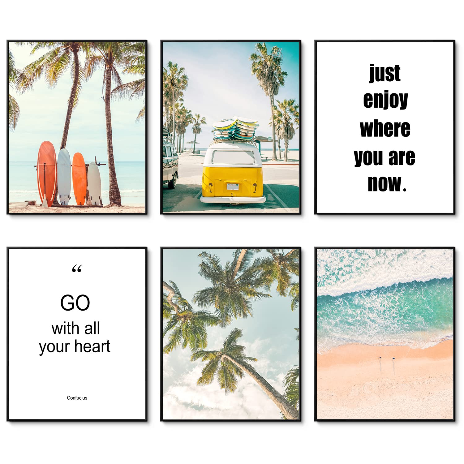 Beach Wall Art Prints Set of 6 Seascape Palm Poster Wall Decor Nature Landscape Coastal Surf Art Prints Pictures Photo Paintings on Canvas Wall Art for Home Wall Decor (11"x14" UNFRAMED)