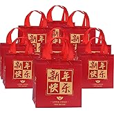 YaYuanSun 10Pcs Red Gold Chinese New Year Gift Bags Goodie FU Bags with Handles for Spring Festival Lunar New Year Chinese Festival Party Supplies
