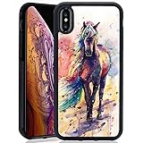 Case with Watercolor Horse Pattern for iPhone Xs Max (2018) Whimsical Design Bumper Black Soft TPU and PC Protection Anti-Slippery &Fingerprint Case for iPhone Xs Max