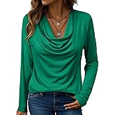 EVALESS Womens Tops Trendy 2026 Fall Cowl Neck Shirts Long Sleeve Teacher Clothes Office Business Dressy Casual Outfits