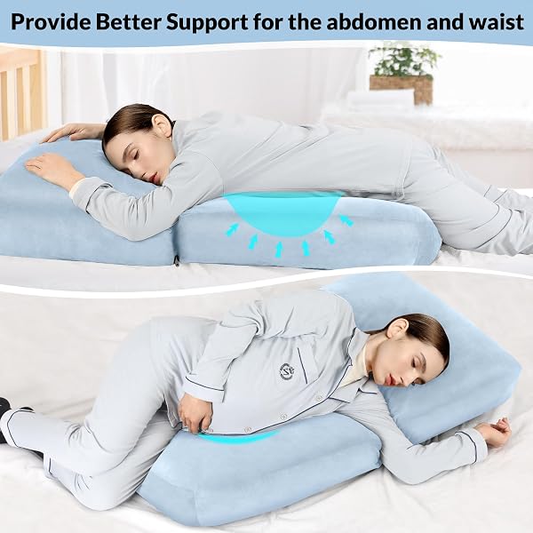 PREGNANCY PILLOW FOR STOMACH SLEEPERS, 45.3 INCH PREGNANCY MASSAGE PILLOW FULL BODY PILLOW WITH REMOVABLE COVER – SUPPORT FOR BACK, LEGS, BELLY, HIPS FOR PREGNANT WOMEN (LIGHT BLUE)