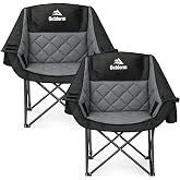 2 Pack Oversized Camping Chairs for Adults, Support 450 lb Each, Black | Padded Heavy-Duty Folding Chairs for Outside, Portable Lawn Chair with Cup Holders,Phone&amp;Side Pockets and Cooler Bags