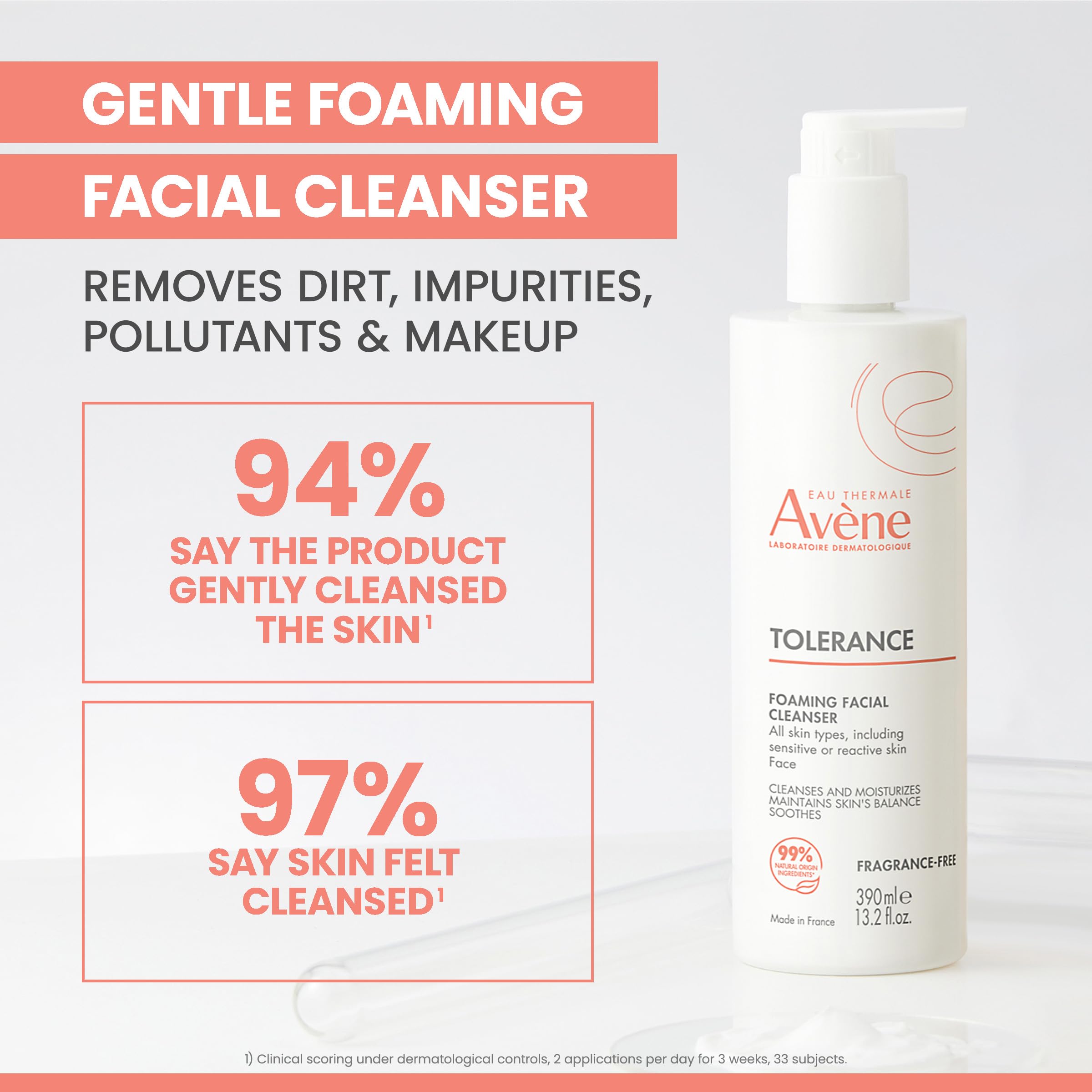 Avène Tolerance Daily Foaming Facial Cleanser, For All Skin Types Including Sensitive, Reactive Skin, Glycerin & Niacinamide Daily Use Face Wash, Fragrance-Free, Dermatologist Tested, Non-Comedogenic